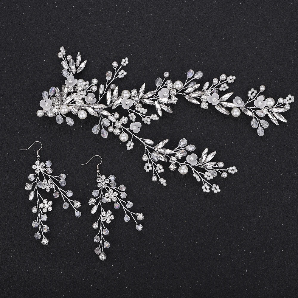 Bridal Hair Accessories Gold Wedding Hair Accessories Rhinestone Pearl Luxury Headband And Earrings For Women Bridal Headwear Hair Jewelry hair accessories bridal hair accessories