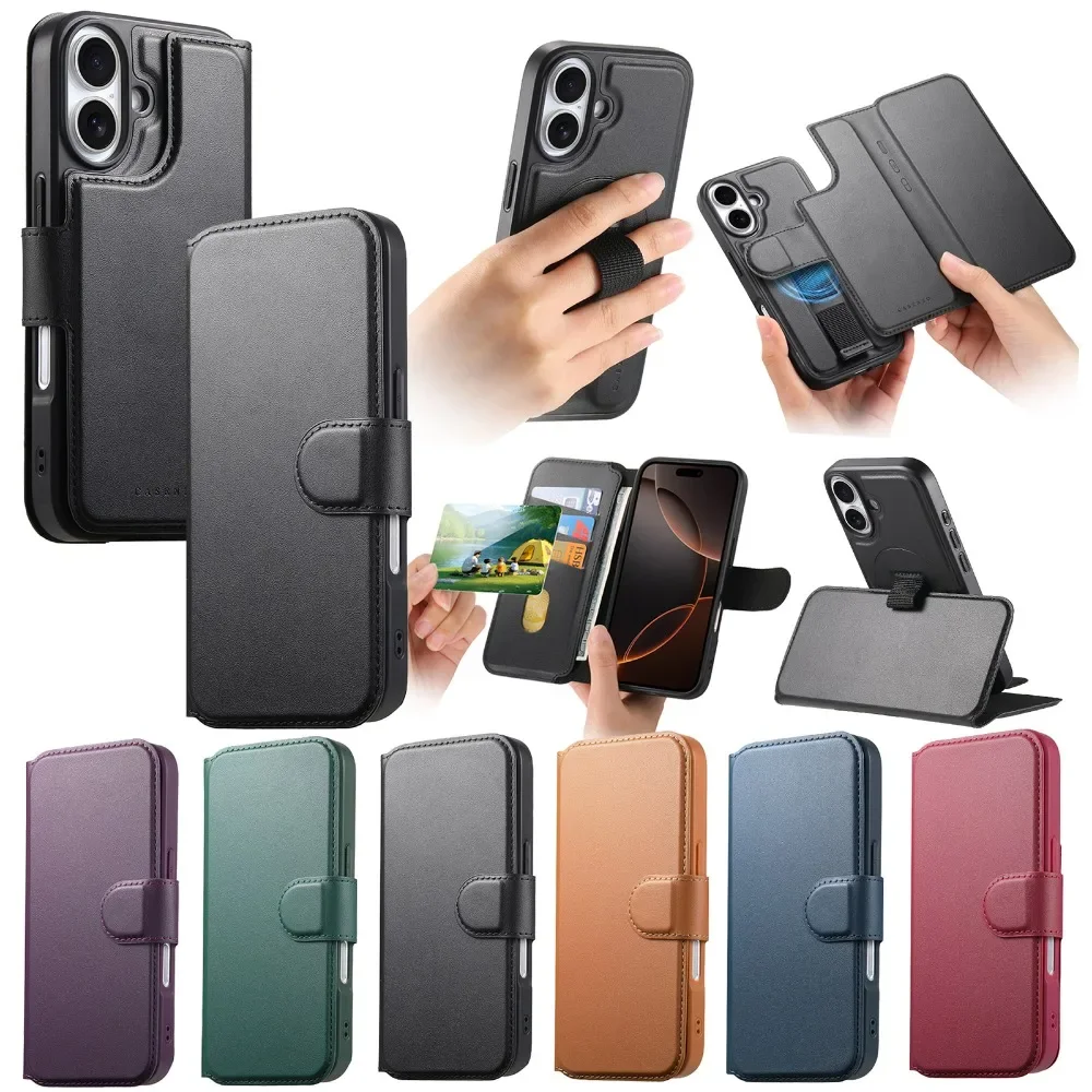 Detachable Magnetic Wallet with Card Holder and Flip Leather Protective Cover