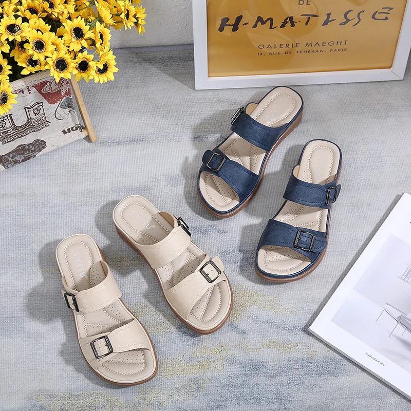 2024 Summer Women Wedge Sandals Premium Orthopedic Open Toe Sandals Vintage Anti-slip Leather Casual Female Platform Retro Shoes 2