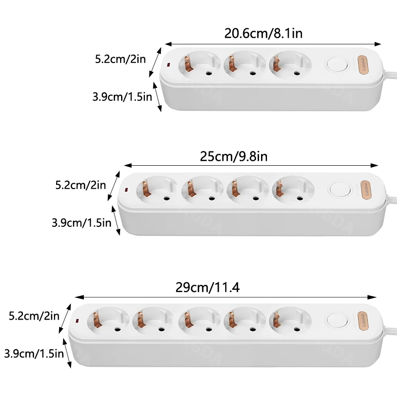 Versatile Power Strip with Independent Switches and 2m Cord