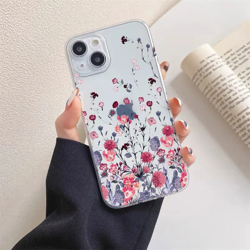 Floral Palm Leaf Painted Soft Silicone Phone Case - Ultra Clear and Durable Design