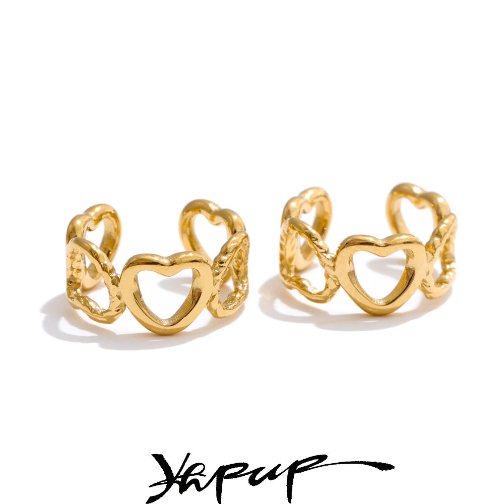 Yhpup Minimalist Stainless Steel Heart Hollow Ear Bone Clip Earrings