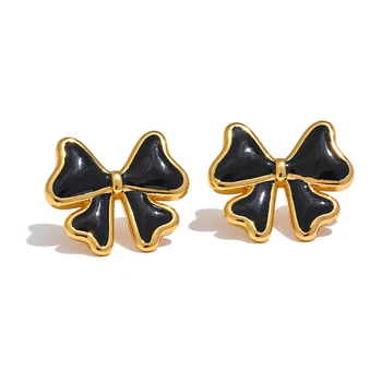 Exquisite Blue Black White Enamel Bowknot Bow Stud Earrings Rust Proof Stainless Steel Cute Charm Fashion Jewelry Gift 9