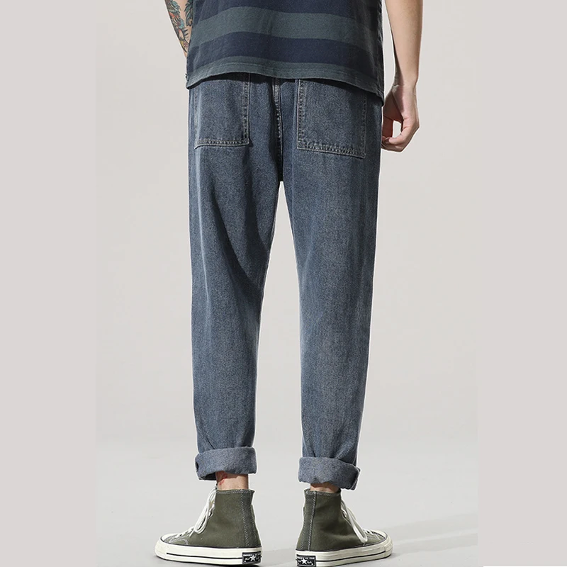 Jeans Men Autum Summer Baggy Thin Street Ruffian Handsome Loose Pants Straight Drop Vintage Denim Distressed  Blue Elastic Waist