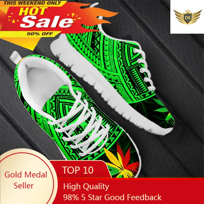 

Jamaica Weed With Vintage Tribal Pattern Women's Casual Flat Shoes Comfortable Mesh Lace-Up Ladies Sport Shoes