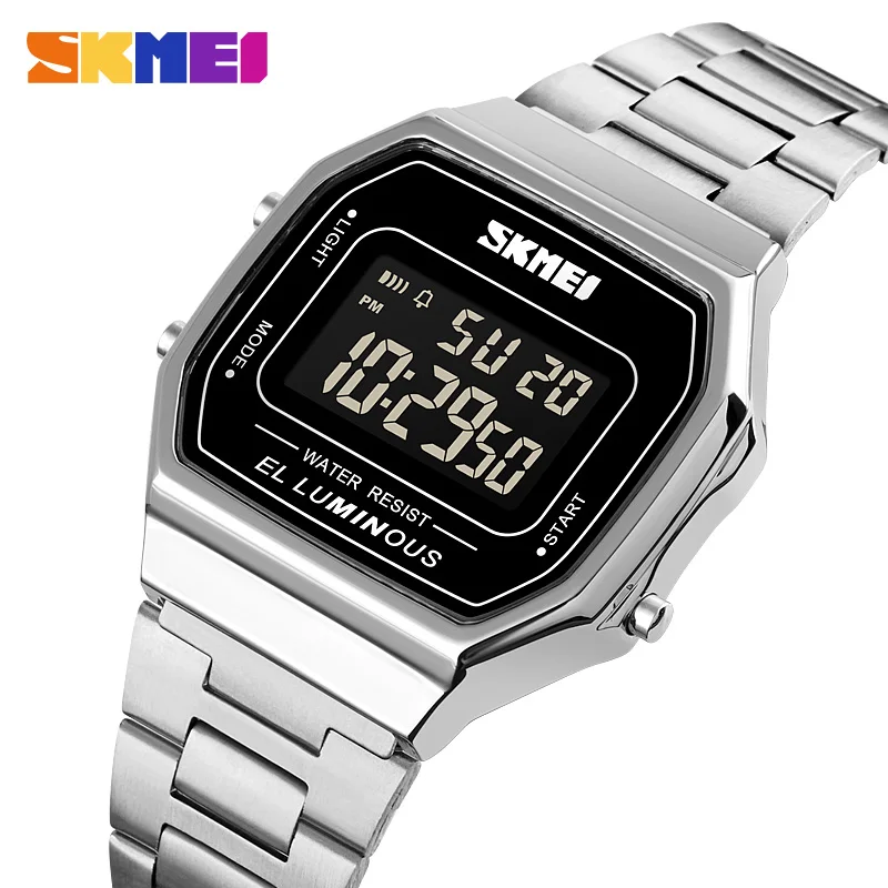 

SKMEI 1647 Men reloj hombre Retro LED Digital Male Watches Casual Simple Mens Wristwatches Stainless Steel Band Waterproof Watch