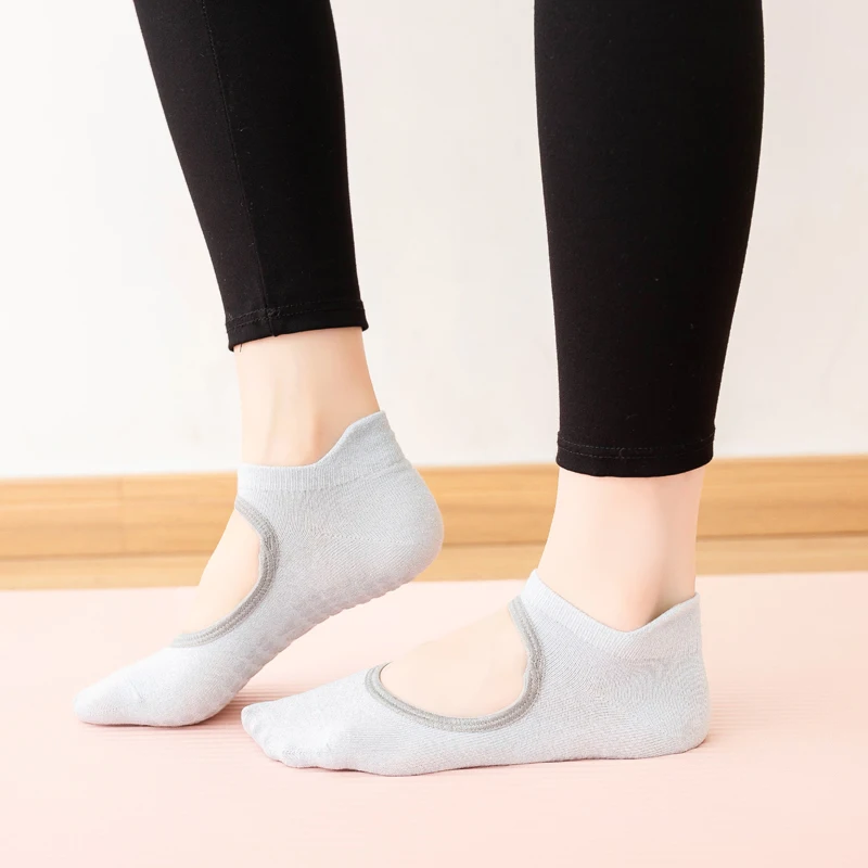 Women Backless Yoga Socks Silicone Grip Anti-Slip Pilates Fitness Sock Breathable Ladies Ballet Dance Sports Socks Girls Slipper