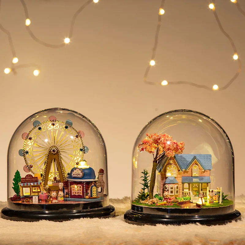 

DIY Wooden Music Box Theater Doll House With LED Light Kit Christmas Cottage Gift Box 3D Dollhouses Assemble Toy Children Gift