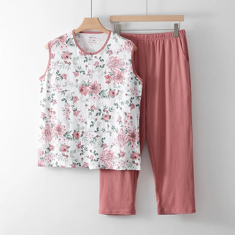 XL-6XL المطبوعة القطن المرأة منامة مجموعة عادية حجم كبير ملابس النوم ملابس المنزل رقيقة الصيف ملابس خاصة منامة فام غرفة ارتداء