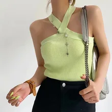 

Crop Top Women Halter Knitted Off Shoulder Solid Camis Vest 2022 Spring Summer Fashion Sexy Sheath Tube Sleeveless Garment