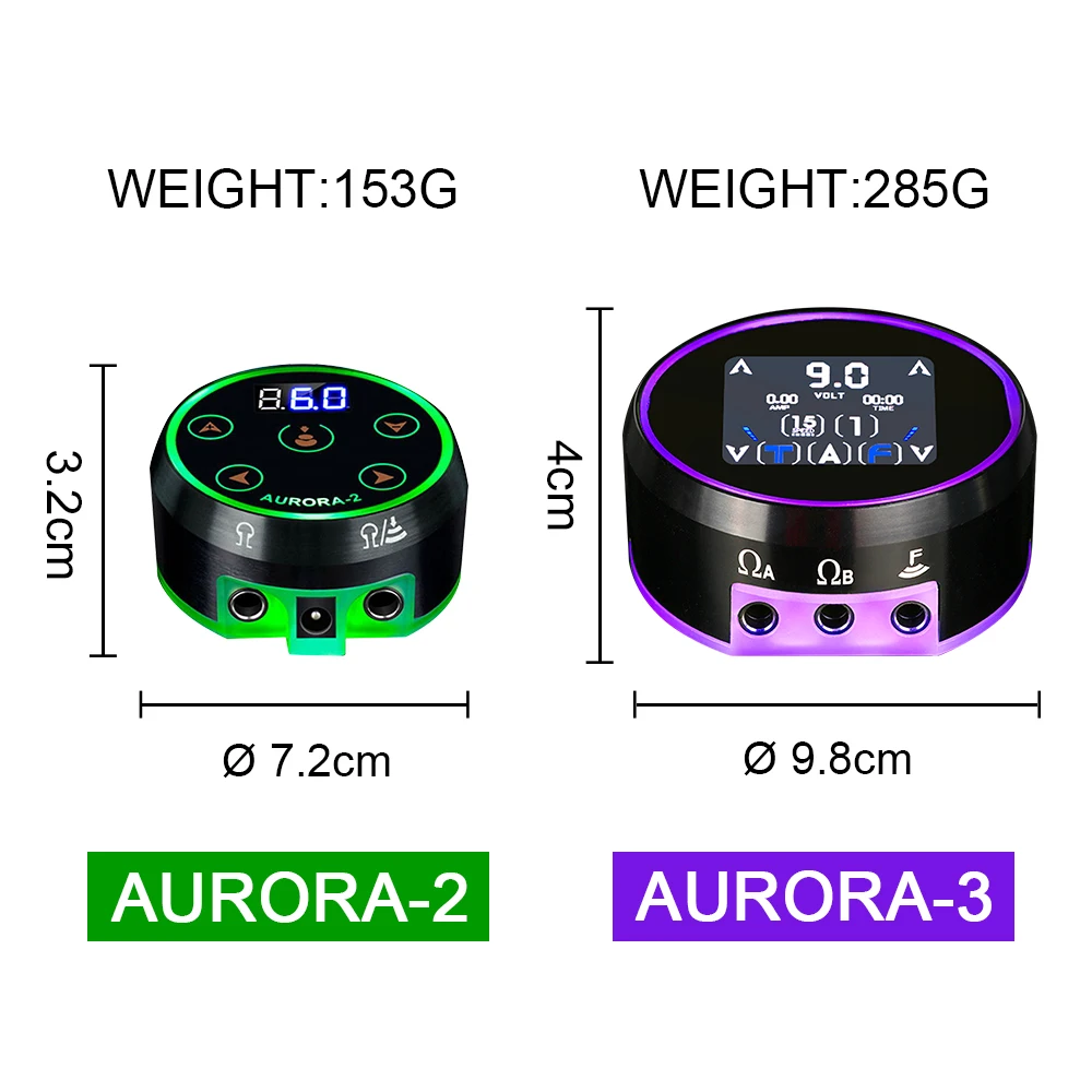 New Aurora 3/2 LCD Tattoo Power Supply Portable Tattoo Power Battery Full Touch Screen Aurora Source With US/EU Adapter Kit