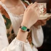 OBLVLO Women Quartz Watch Rose Gold Case Gift Leather Strap Malachite Dial Diamond Surface Sapphire Small Square Clock 23mm LW2 3