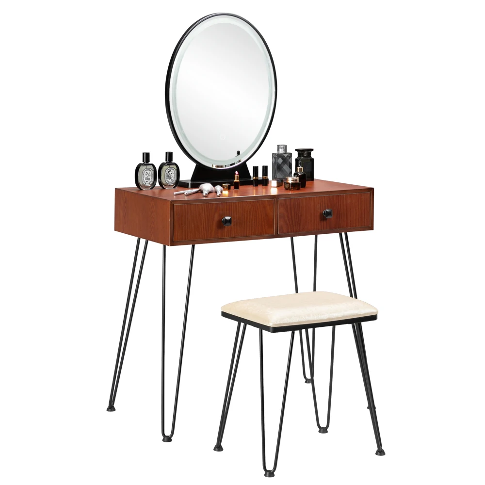 

Dressers Bedroom Iron Dressing Table Simple Dressing Table Black Iron Foot Brown Desktop With Light Three-Color Adjustable