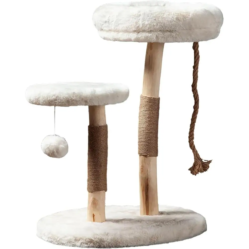 Luxury Cat Tree Condo Indoor Cat Tower with Faux Fur Bed Scratching Posts Natural Wood Platform Play House Interactive
