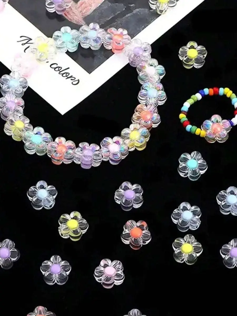 12mm 200/100 Stück Zufällig Farblich Gemischte Blumen-Acrylperlen Matt Farbmix für Schmuckherstellung DIY Handwerk Geschäftsbedarf – Detail 7
