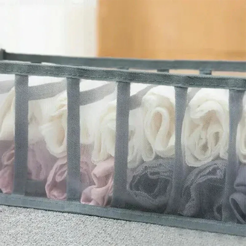 6/7/11grids Foldable Underwear Underwear Socks Organizer with Dividers Clothes Storage Box Breathable Mesh Bag for Wardrobe