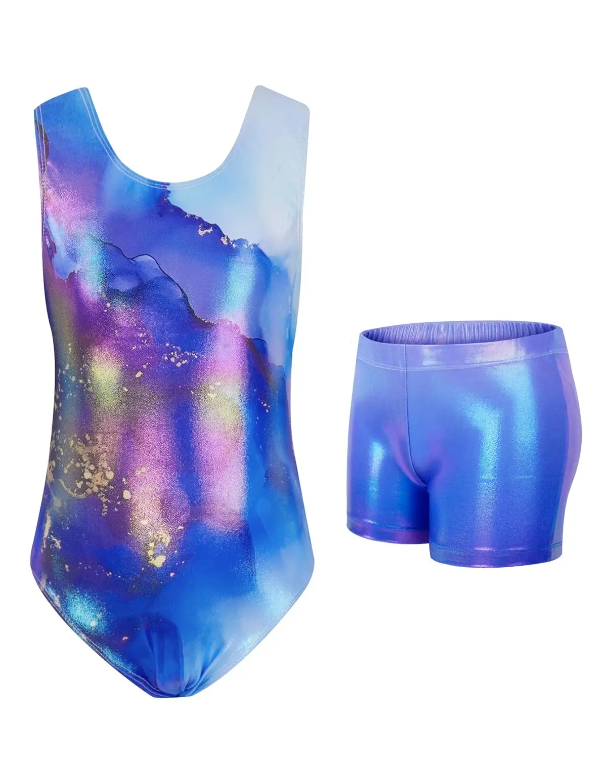 Description Picture 2 of itemGirls Gymnastics Leotards, Glitter Ballet Dance Unitards Biketards Activewear with Short & Hairband for Kids 3-12 Years