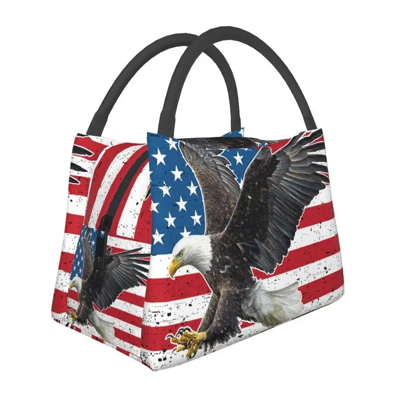 

Bald Eagle American Flag Thermal Insulated Lunch Bag Women USA Patriotic Portable Lunch Tote for Outdoor Picnic Meal Food Box