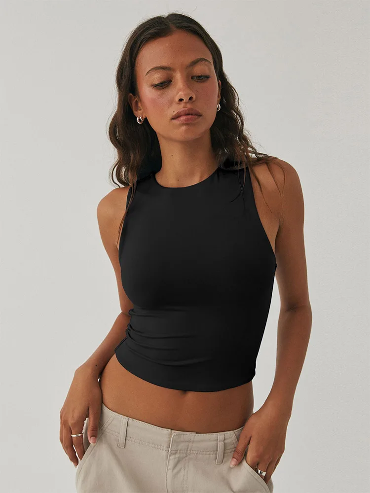 Sleeveless Tight Bottomed Shirt With Round Neck Racerback Top