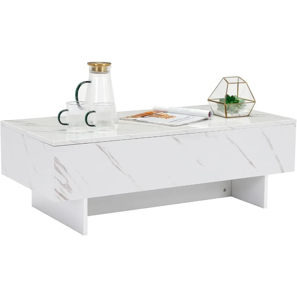 41" Marble Cool Coffee Table for Living Room,Rectangular Glossy Smart Contemporary Center Table for Waiting Area 4