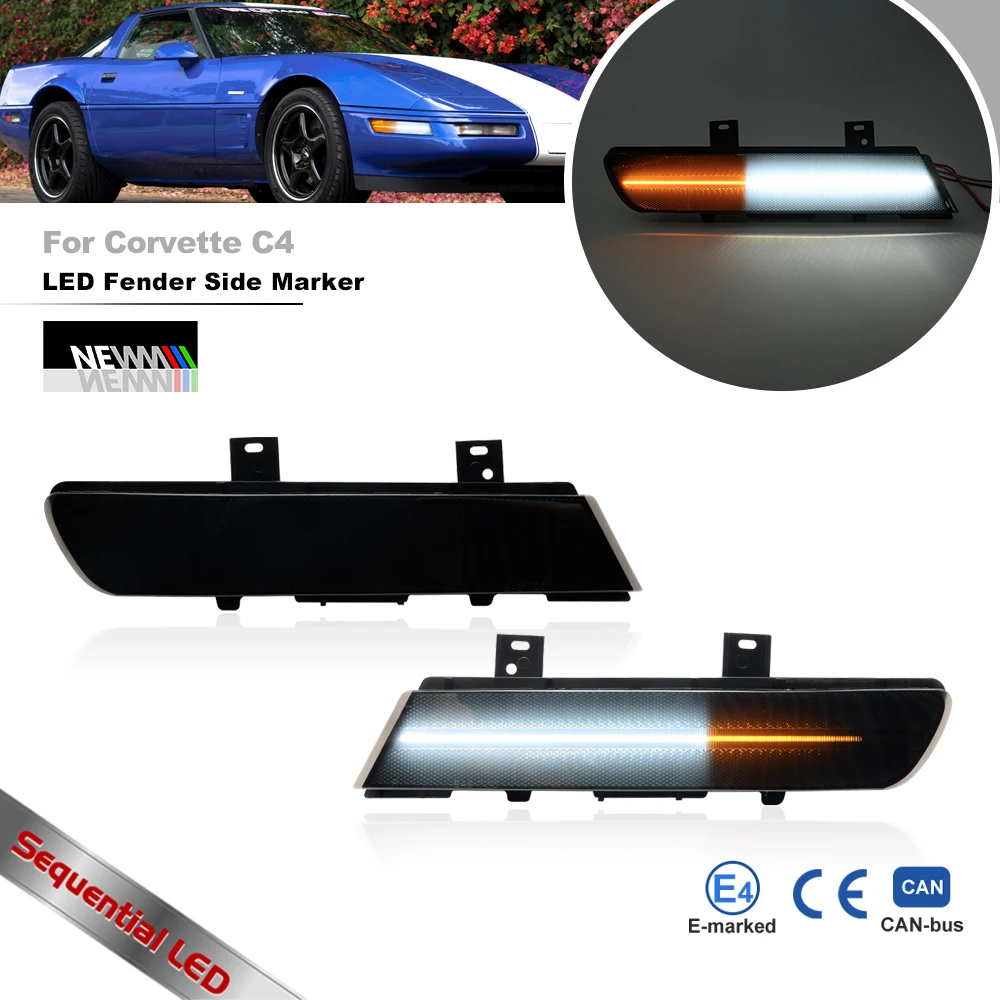 Fumé 2-In-1 Dynamic Amber/White Bumper Anteriore Led Fender Indicatori Di Direzione Blinkers Driving Parking Drl Per Chevy Corvette C4 91-96