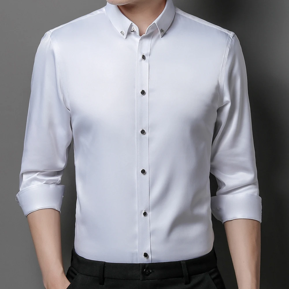 Dress Shirts Men Casual Shirts Men's Party Dance Diamond Button-down Long Sleeve Smooth Silk Touch