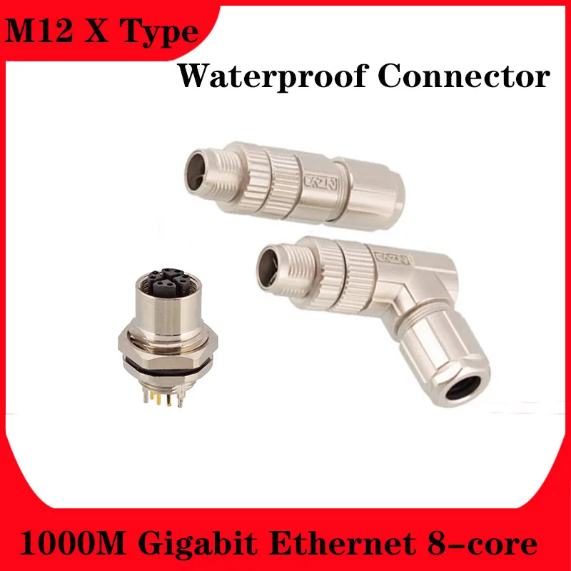 

M12 X Type Connector Bent Pin Socket 90 Degree Elbow 1000M Gigabit Ethernet Cable 8-core X-Shaped Bent Seat Aviation Connector