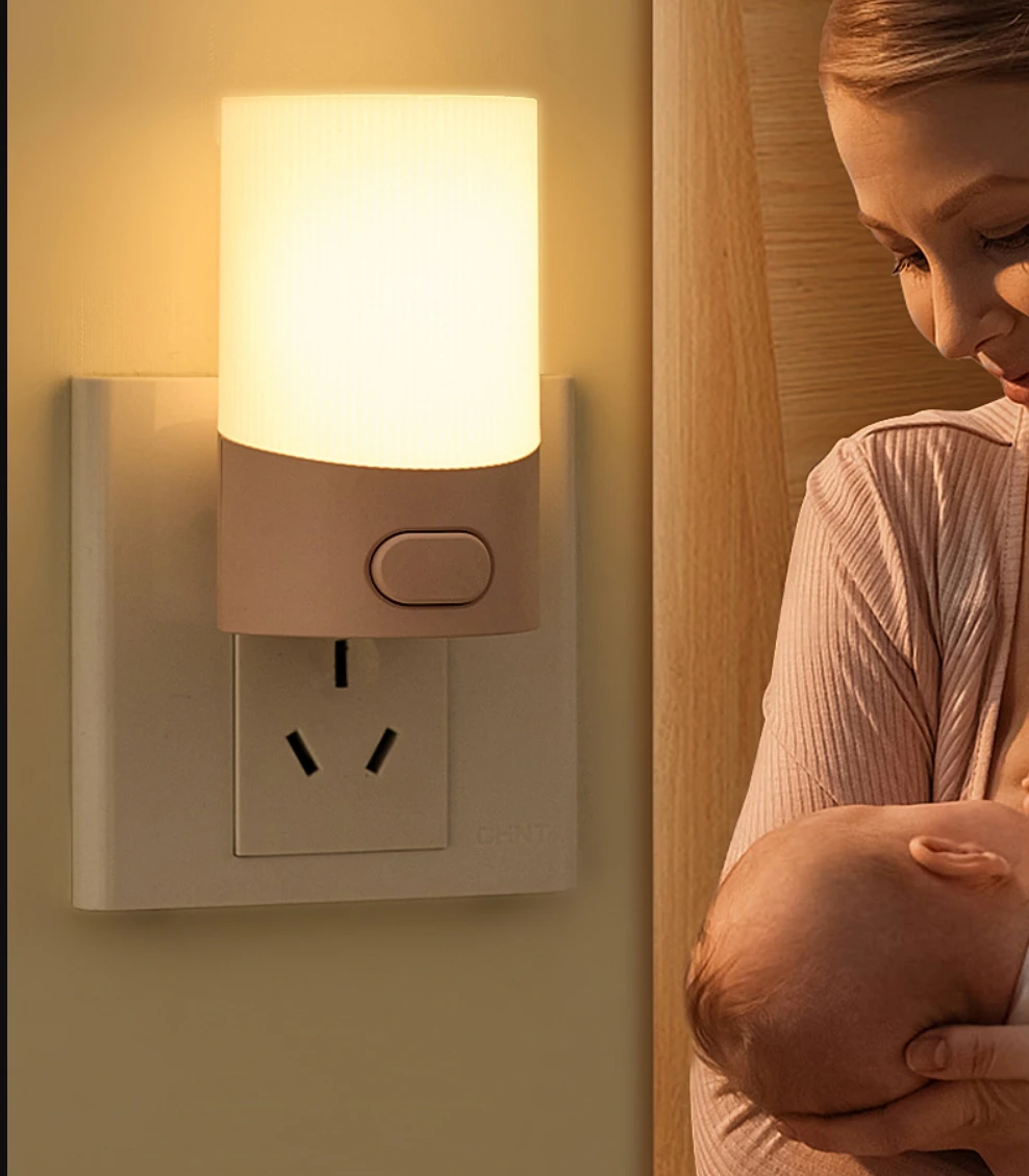 Cute Mini LED Night Lamp Kids Night Light Push Button Switch Bedside Soft Baby Night Lamp Wall Socket Lamp EU/US Plug Decoration