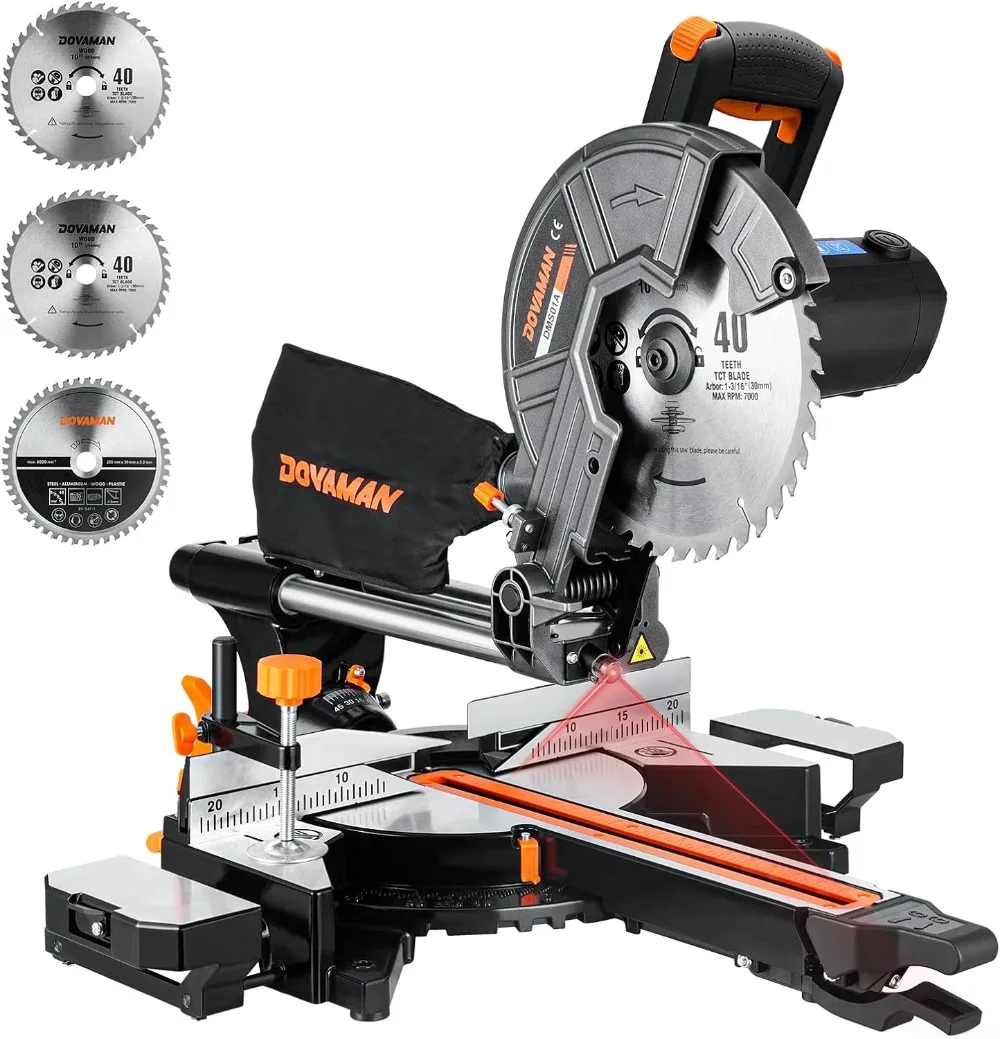 10-Inch Sliding Miter Saw with Laser Guide, 5000/3200RPM Dual Speed, Ambidextrous Design, Max Cut 3.5x13.4in for Wood & Metal