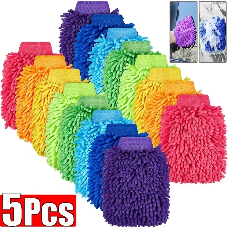 Microfiber Gloves 1/5pcs Car Wash Gloves Ultra Absorbent Wash Car Sponge scratch Free Microfiber car cleaning Tool