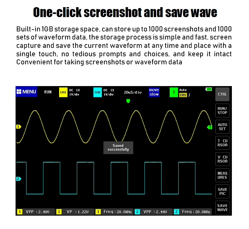 1013D Touch Screen Digital Oscilloscope Dual Channel 100MHz