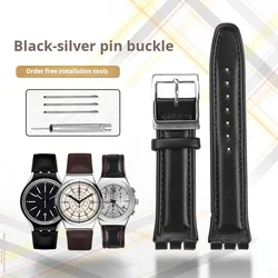 Genuine Leather Watch Strap with Metal Buckle - 17mm/19mm High - Quality Band - 19MM (Black - silver pin )