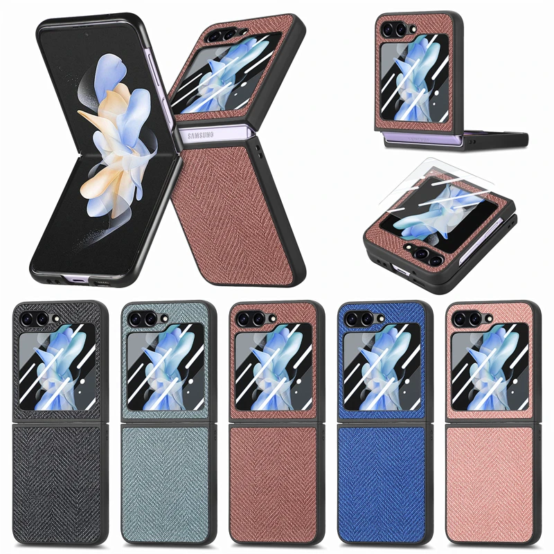 

Складной чехол в ковбойском стиле для Samsung Galaxy Z Flip5, чехол-книжка с 4 противоскользящими полосками из денима и стальной пленкой для телефона