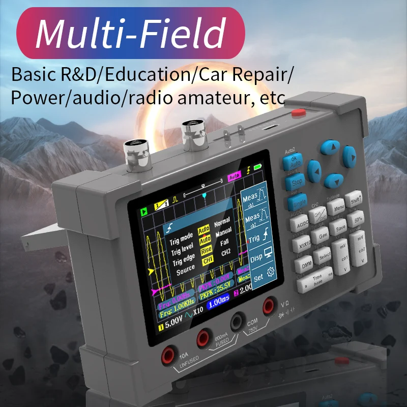 Digital Oscilloscope 3 in 1 Dual Channels 120Mhz Bandwidth Portable + Multimeter + Waveform Generator