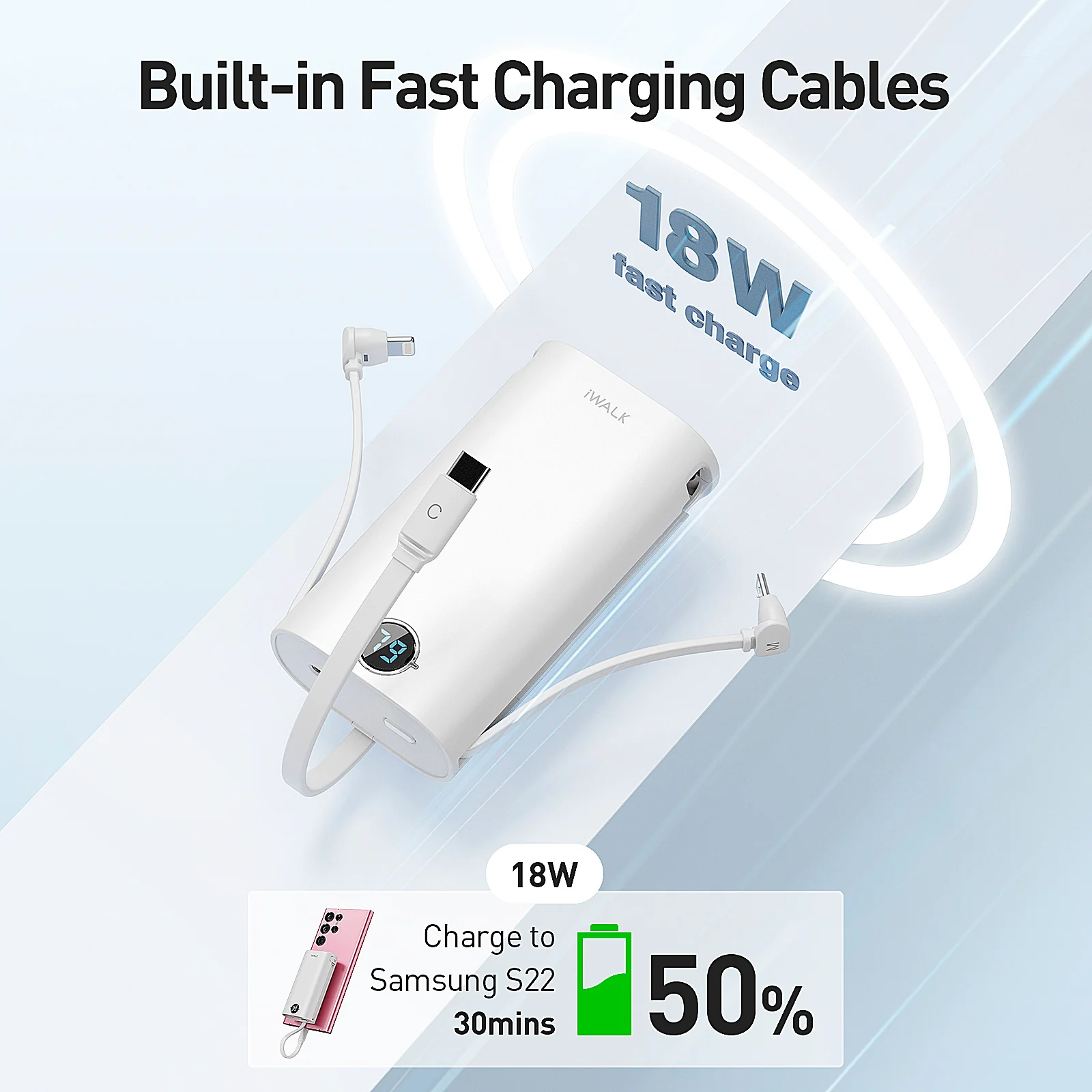 iWALK Upgrade 3-in-1 Universal Charging Cable Capsule Mobile Power Bank Fast Charge Portable External Battery Powerbank,Black 4