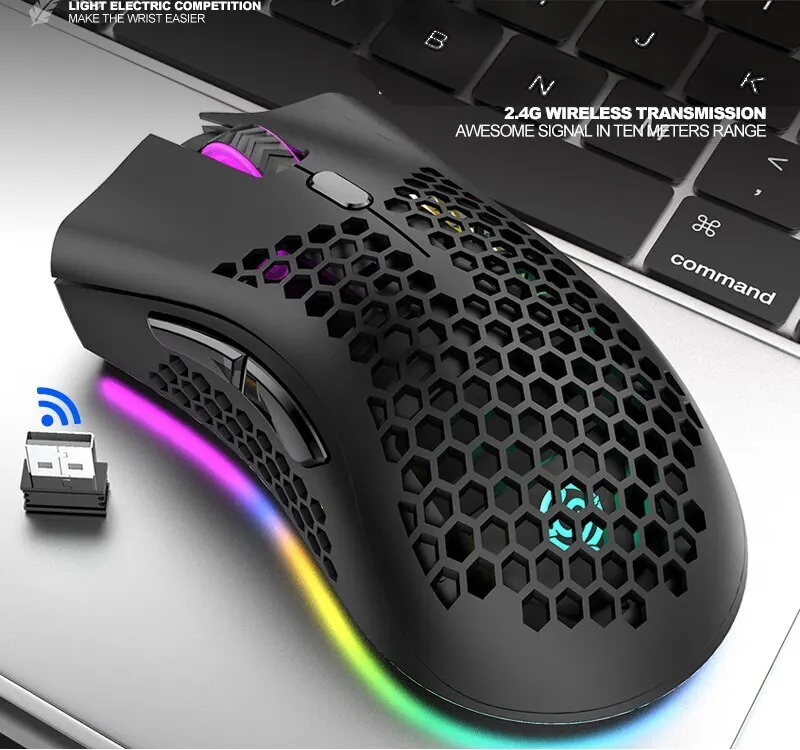 BM600 Oplaadbare USB 2.4G Draadloze RGB Licht Honingraat Gaming Muis Desktop PC Computers Notebook Laptop_voghion.com