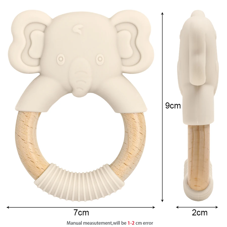 1Pc Baby Health Teether Toy Bracelet Food Grade Kawaii Animal Silicone Pendant Wood Ring Teething Rattle Baby Accessories Toys 4