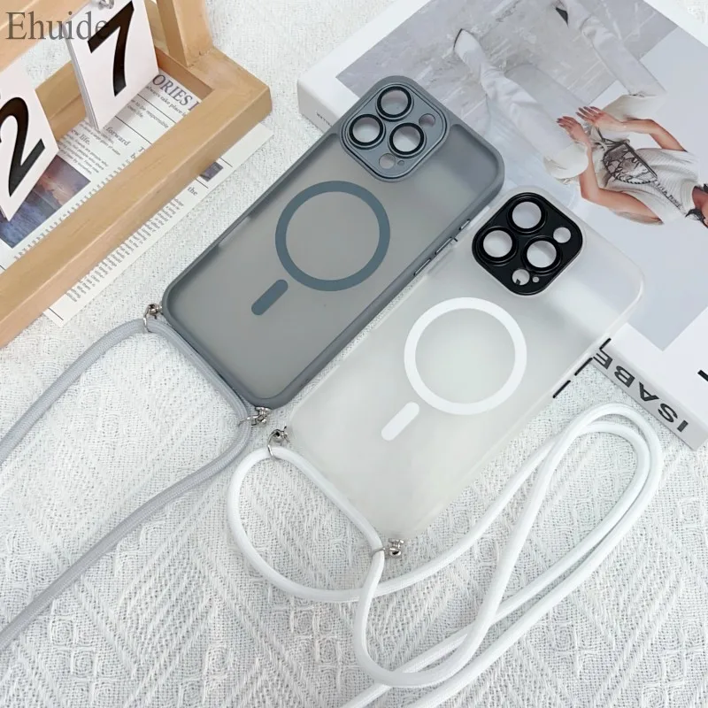Magnetische Armband-Hülle für iPhone 17, 16, Pro Max, 15, 14 Plus, 13, 12, 16E, kabelloses Laden, luxuriöse, matte, klare, stoßfeste Umhängetasche – Detail 7
