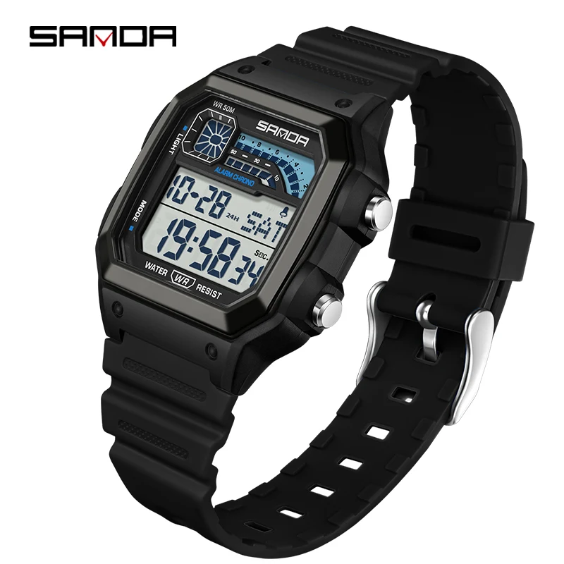 Men's Luxury Digital Wristwatch with Luminous Dial and Waterproof Features
