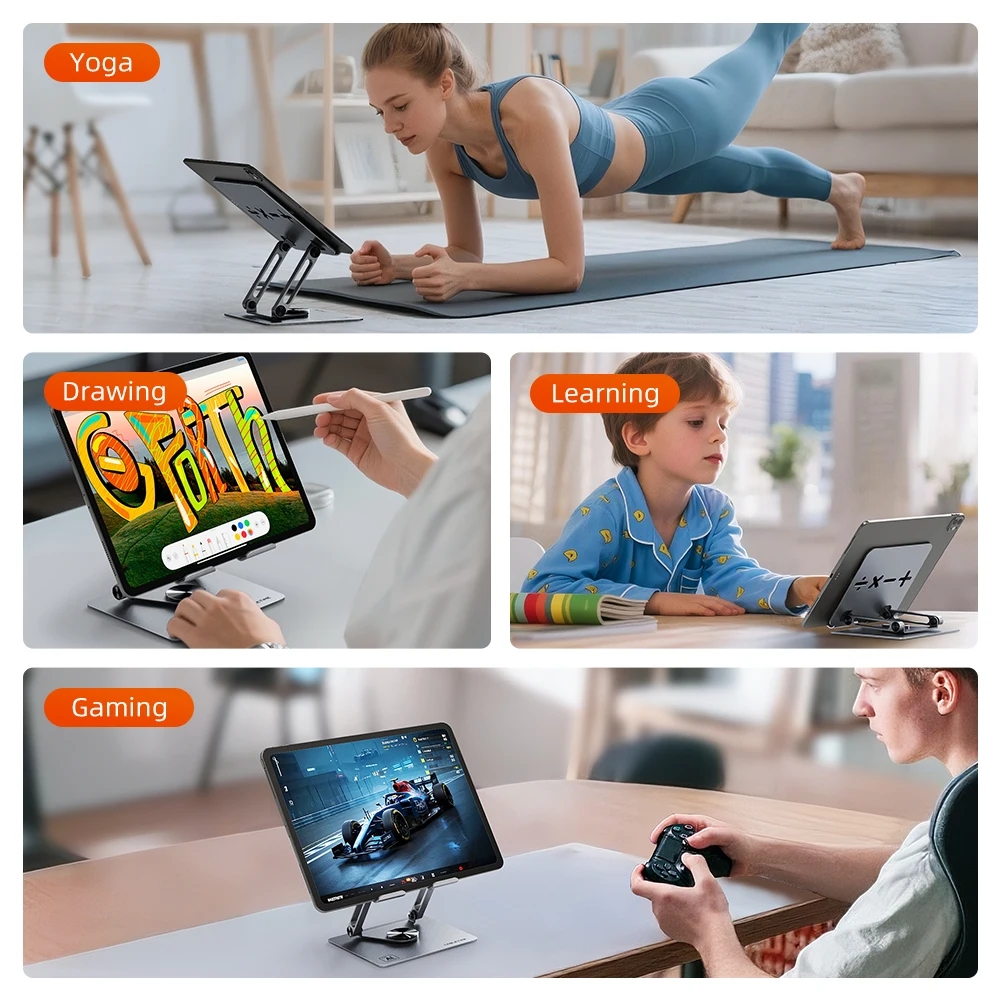 CABLETIME 360도 회전 태블릿 스탠드 ° 회전식 베이스 조절 가능 알루미늄 접이식 데스크탑 스탠드 홀더 아이패드 프로/에어/미니 스위치2 1용