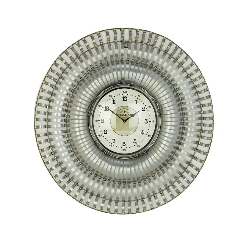 

31 Inch Round Silver Metal And Wood Analog Wall Clock Clocks wall home decor Melting clock Yk room decor Home decor luxury moder