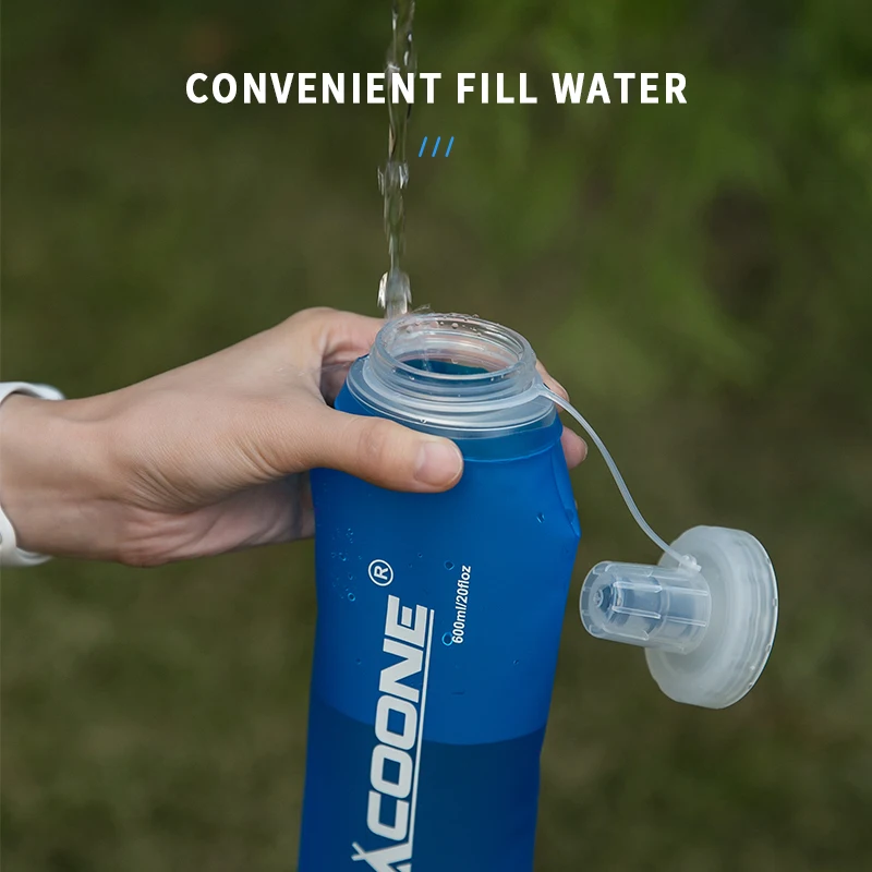 Sports Water Bottle Portable Water Bottle Sports Water Bag PACOONE Camping 600ml Soft Water Bottle Drinking Sport Folding Bag Flask Outdoor Running Hydration Pack Waist Bicycle BPA Free