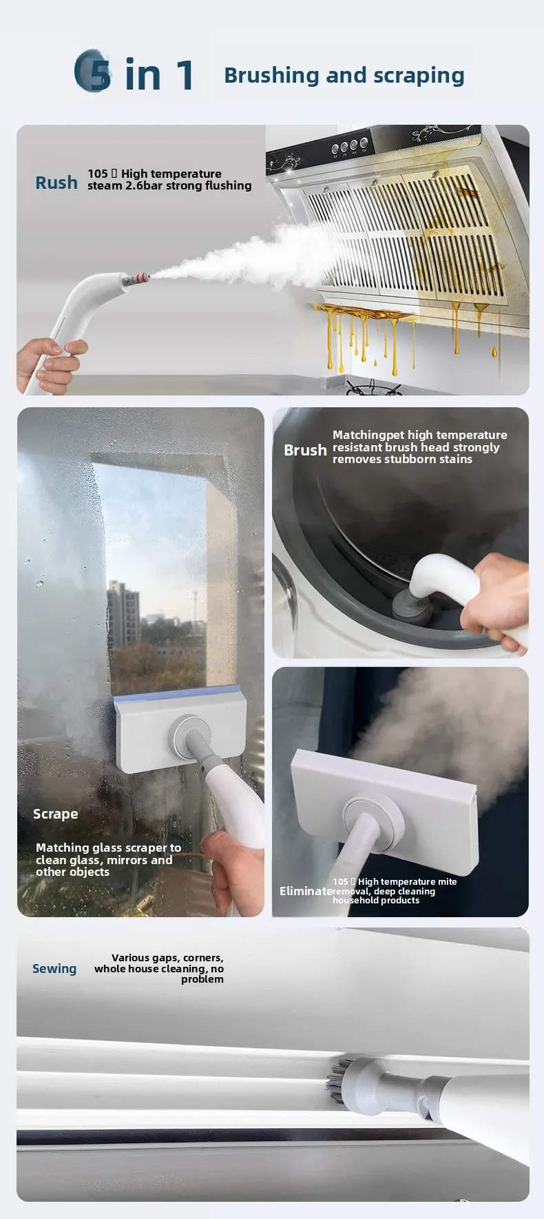 Description Picture 5 of itemPortable Steam Cleaning Machine, High Pressure And High Temperature Deep Cleaning Suitable For Floor/Kitchen Fast Sterilization