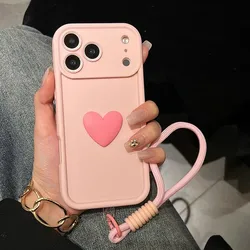 Charming 3D Love Heart Soft Lanyard Silicone Phone Case - Galaxy A02 (Pink)