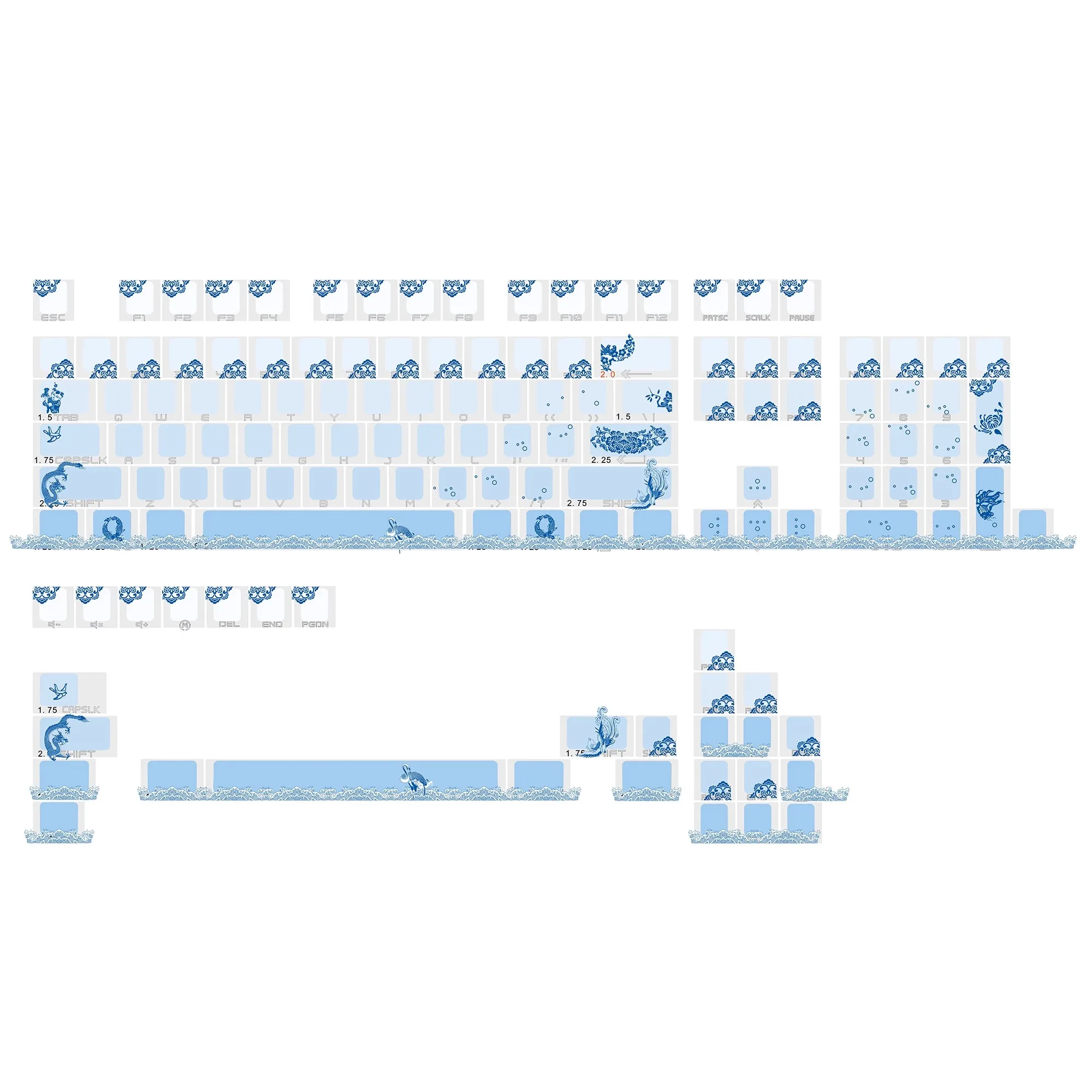 Keycaps de Porcelana Azul e Branca Keycap de Impressão Lateral Retroiluminado Gradiente Pbt Perfil Oem Teclado mx Switch 67 75 134 Teclas - Imagem 4
