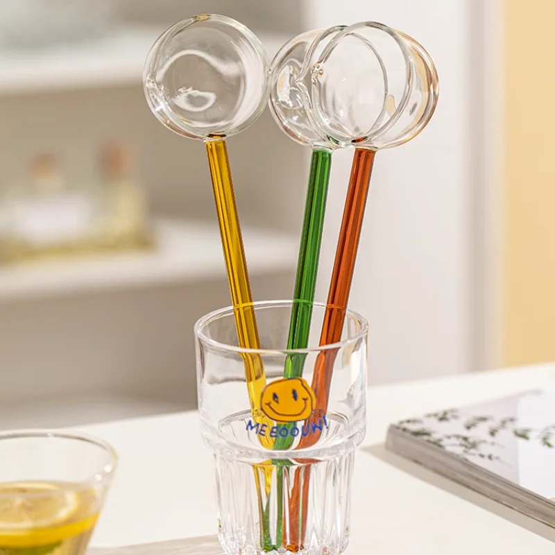 

Korean Transparent Glass Spoon, Long Handle, High Temperature Resistant, Soup Drinking, Household Hot Oil Spoon