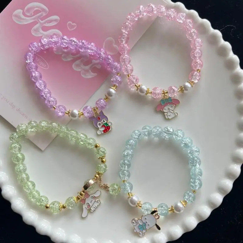 

Kawaii Sanrio Strings Kuromi Hello Kittys Accessories Cute Beauty Cartoon Anime Summer Cool Bracelets Beads Toys for Girls Gift