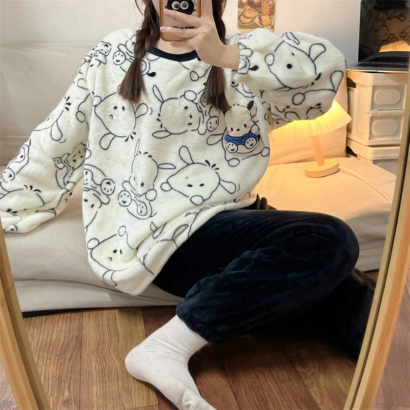 

Kawaii Sanrio Anime Pajama Set Pochacco Clothes Cute Cartoon Round Neck Long Sleeve Shirt Pants Homewear Ins Birthday Gift
