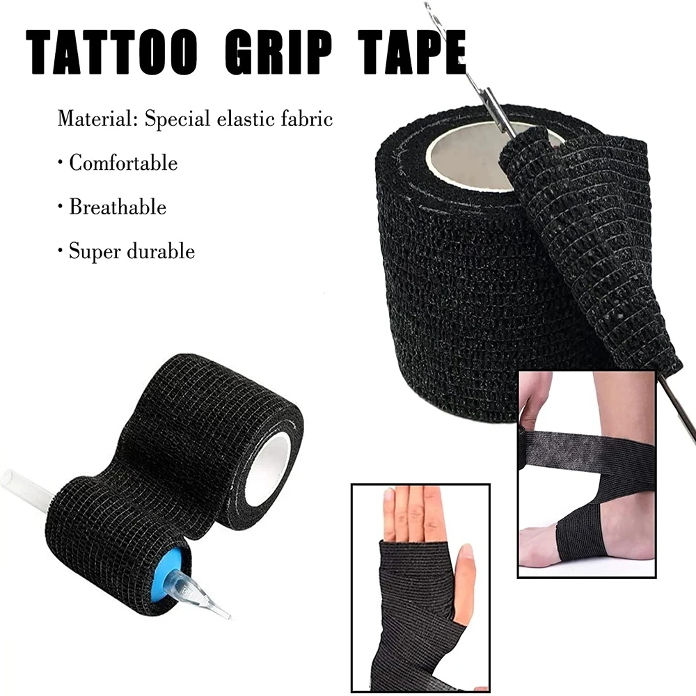 2/4/6/12 Stück Schwarze Tattoo-Griffabdeckungen Selbstklebende Elastische Bandage Atmungsaktives Starkes Sporttape Athletisches Tape – Detail 6