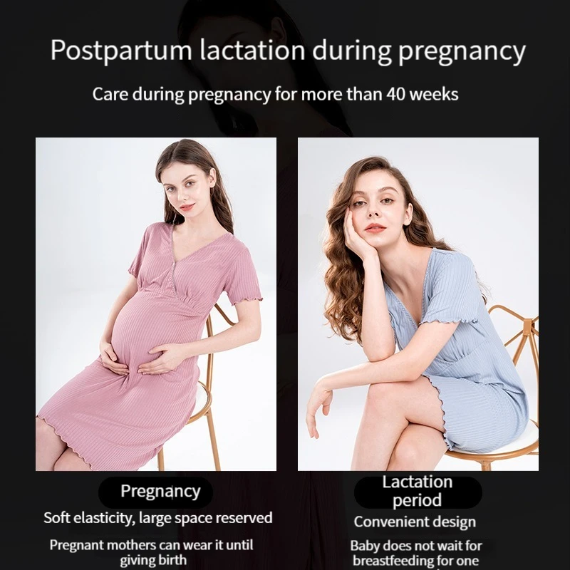 Breastfeeding Nightgown Modal Maternity Clothes Nursing Sleepwear Hospital Loose Fitting Pregnancy Dress
